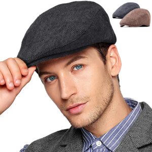 2Pack Adjustable Newsboy Hats for Men Flat Cap Mens Irish Cabbie Gatsby Tweed Ivy