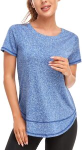Abrooical Women's Short Sleeve Workout Shirts Crewneck Sports Yoga Running Dry Fit Tops Side Split Tee Activewear