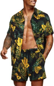 COOFANDY Men's Flower Shirt Hawaiian Sets Casual Button Down Short Sleeve Shirt