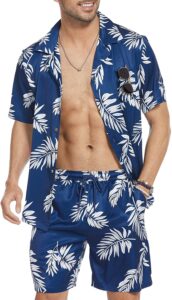 COOFANDY Men's Hawaiian Sets Casual Button Down 2 Piece Suit Floral Pattern Printed Summer Shirt for Vacation