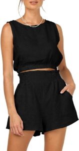 Eurivicy Women's 2 Piece Outfits Sleeveless Crop Tank Top and High Waist Pocketed Shorts Loose Summer 2pcs Short Sets