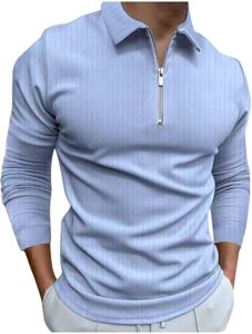 XXBR Zipper Polo Shirts for Mens, Fall Striped Slim Fit Long Sleeve T Shirt Zip Neck Business Casual Tops for Work Wear